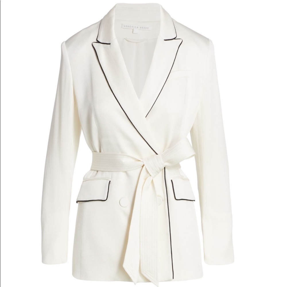 NWT Veronica Beard Eiza Belted Satin Jacket in Winter White 6
